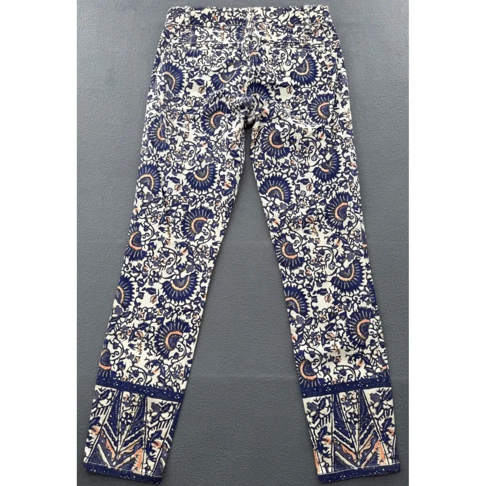 Tory Burch Cropped Skinny Jean 26 Blue Floral Print Side Zip Chic Mediterranean
